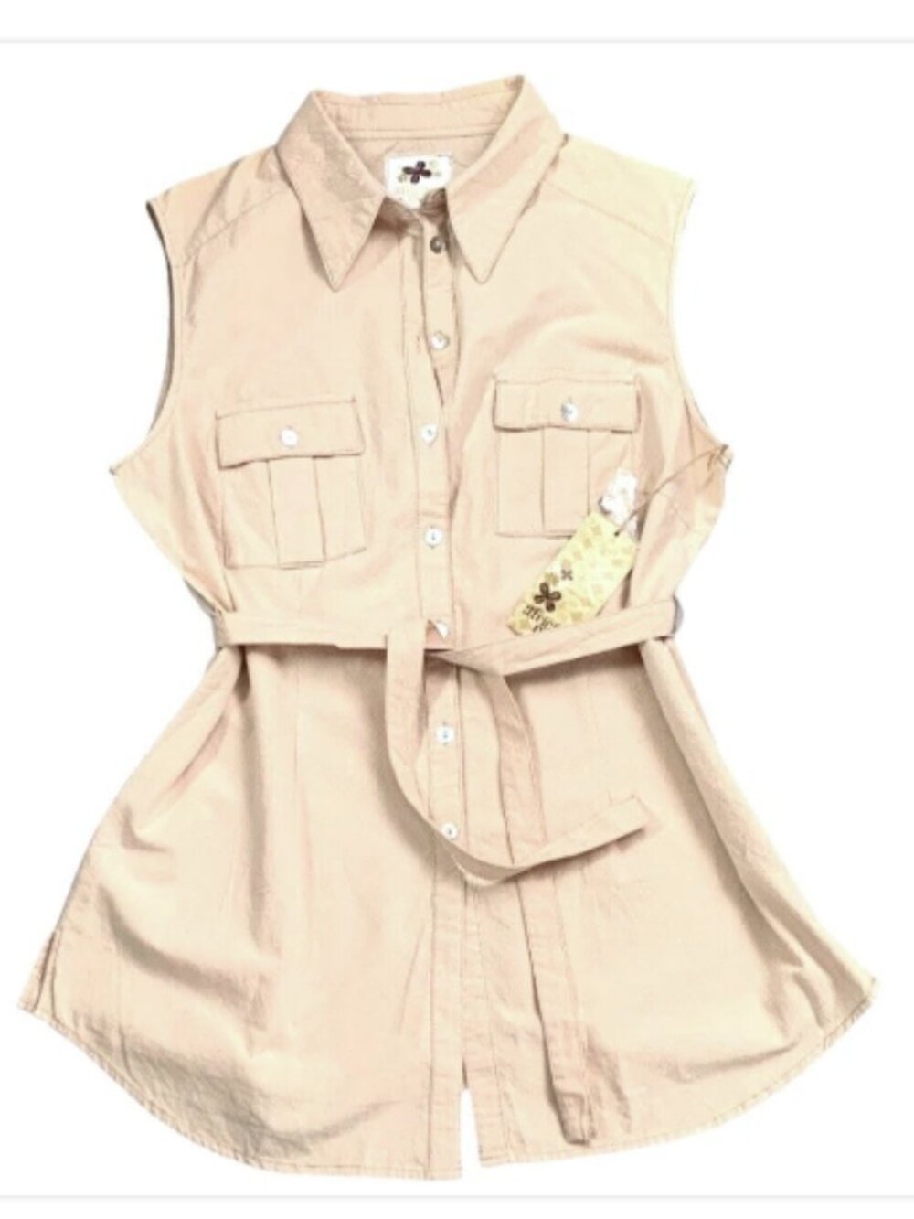 NWT African Mood Cotton Sleeveless Button Up Tunic M/L Beige 134V